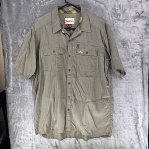 SIMMS Fishing Shirt Mens XL Short Sleeve Button Up Gray Tencel Cotton